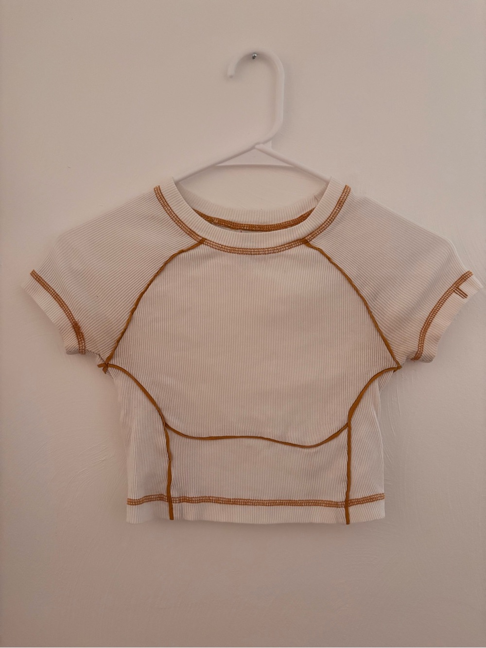 BDG Ribbed Crop Top with Contrast Tan Stitching